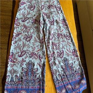 LOFT Paisley Wide Leg Pants - Blue and Purple